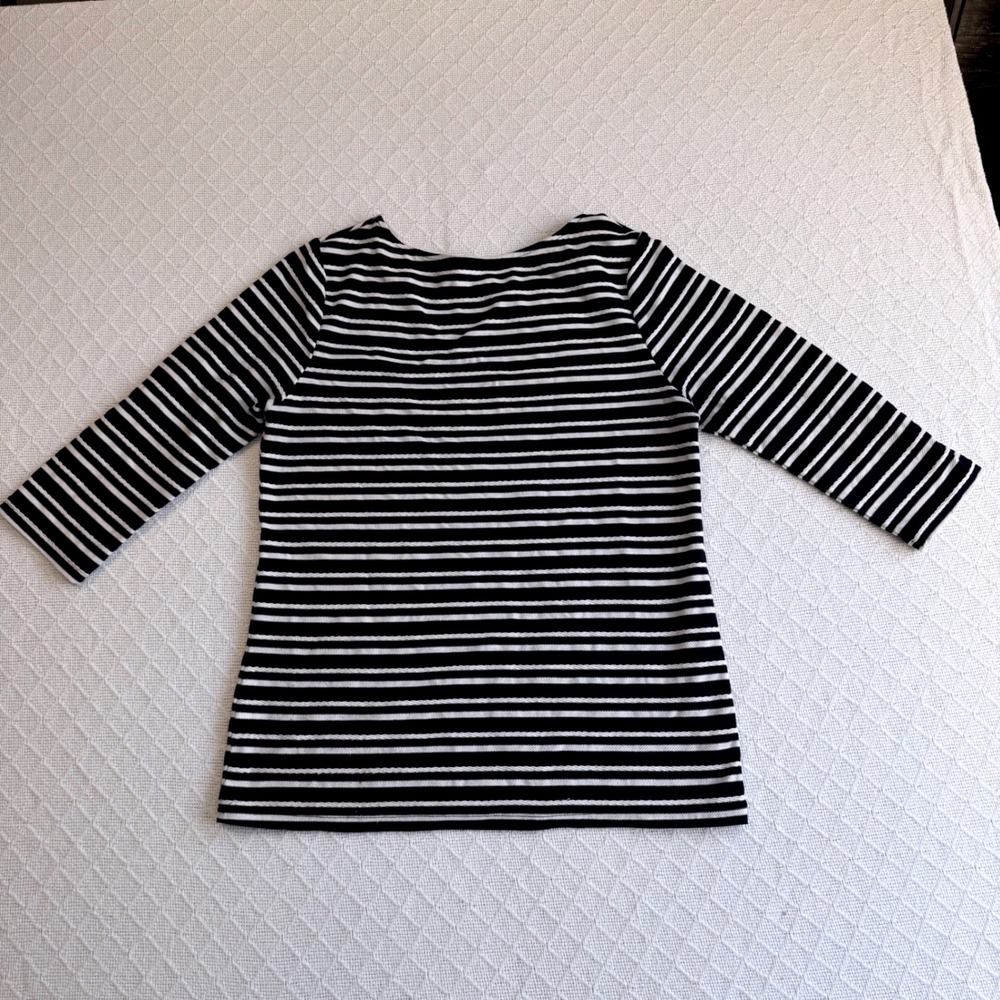 Croft & Barrow Womens Small Navy White Striped Boat Neck 3/4 Sleeve Top - Picture 3 of 6